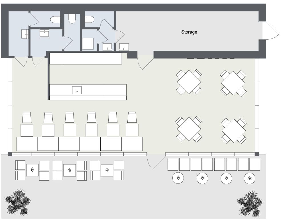 Oceanfront Inspired Coffee Shop 2D Layout With Outdoor Seating