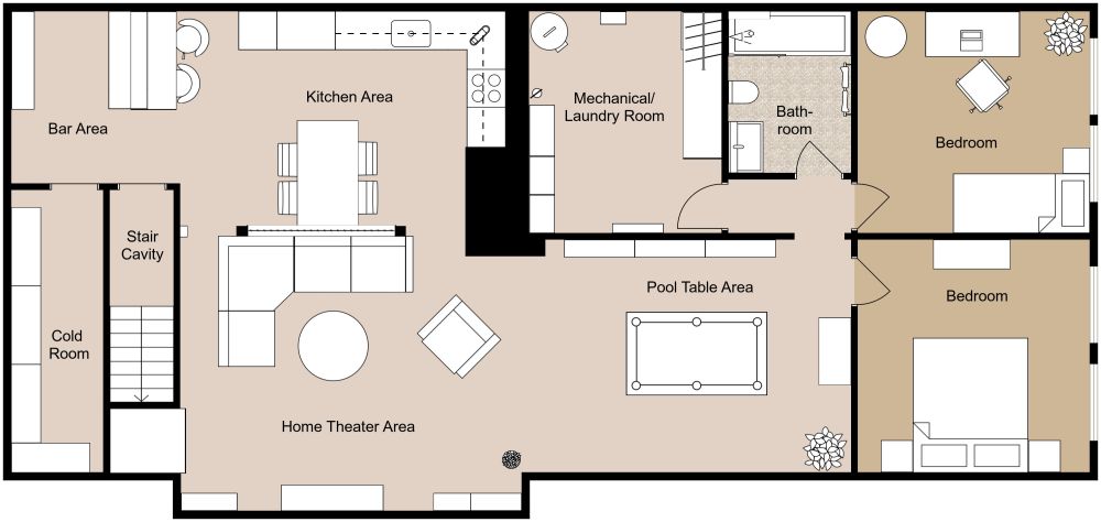 Open Floor Plan Basement 2D