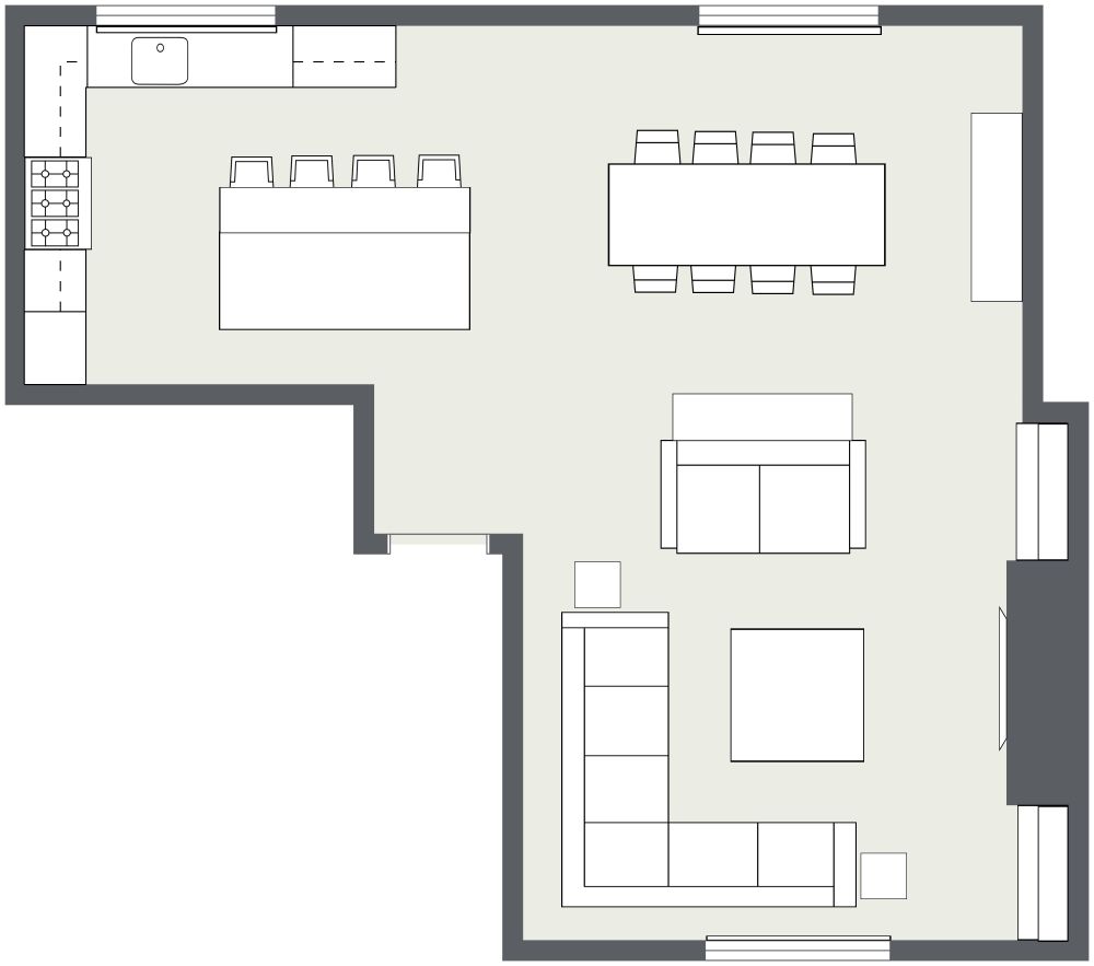 Open 2D Floor Plan Kitchen Living Room