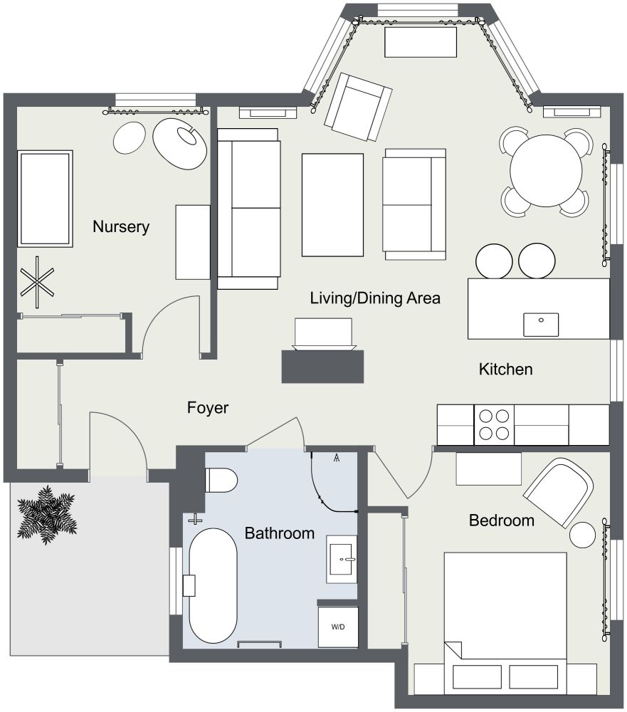Playful 2 Bedroom Home With Nursery 2D Floor Plan