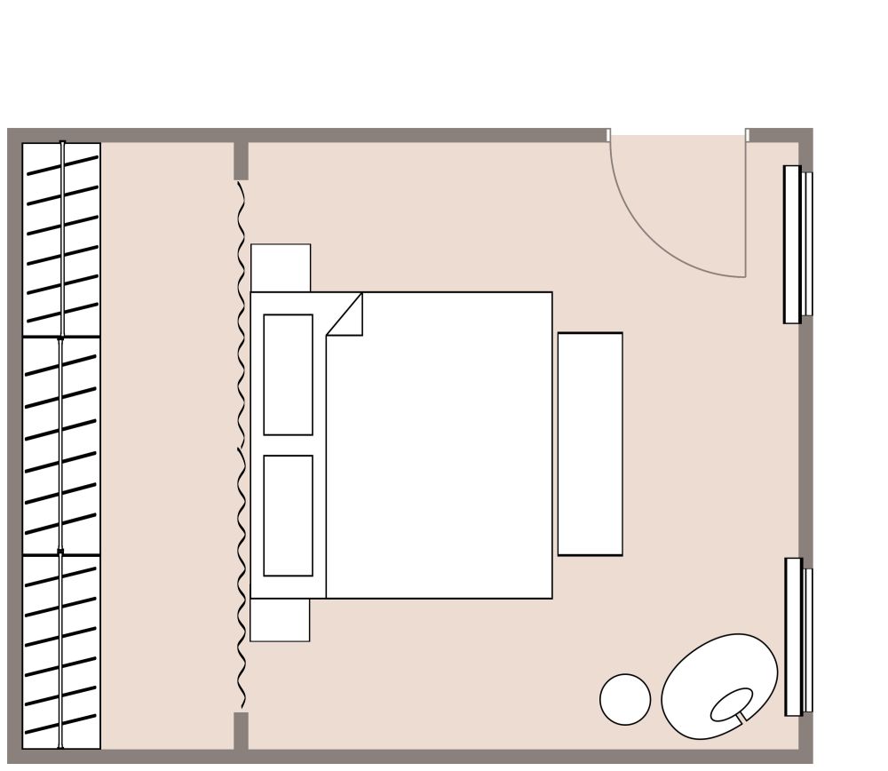 Master Bedroom 2D Layout with Neutral Color Scheme