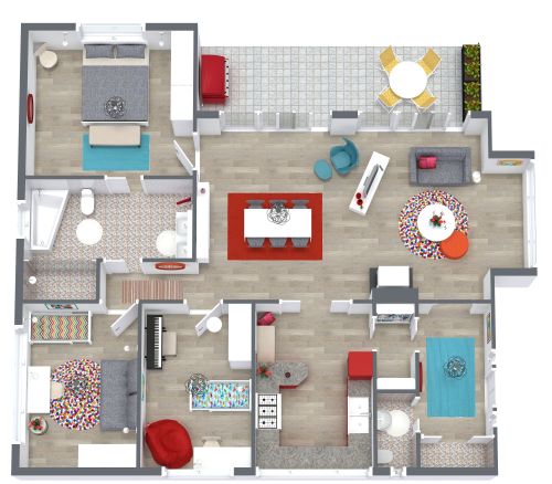 Quirky and Colorful 3 Bedroom Floor Plan 