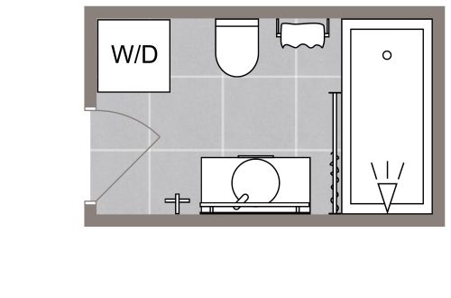 Rectangular Bathroom Layout With Washer and Dryer