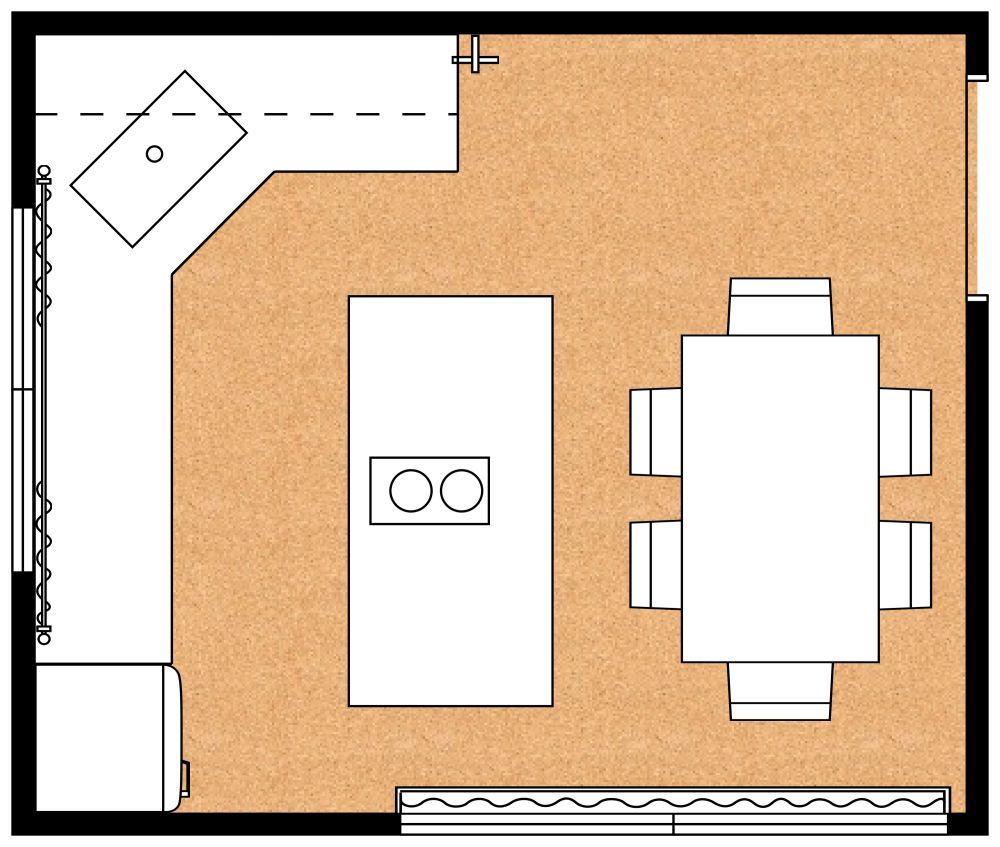 2D Floor Plan Red and Black Kitchen Design