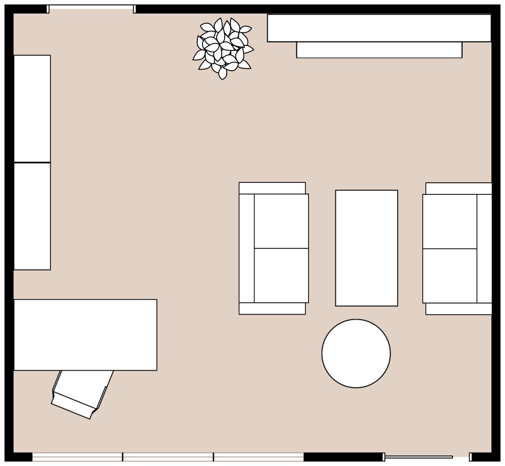 Relaxed Home Office with Cozy Fireplace 2D Layout