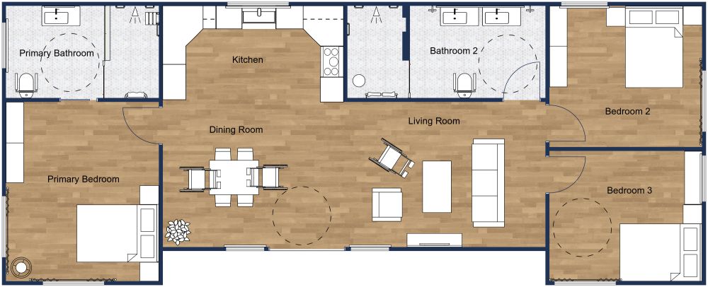 Residential Floor Plan with ADA Bathroom 2D Floor Plan