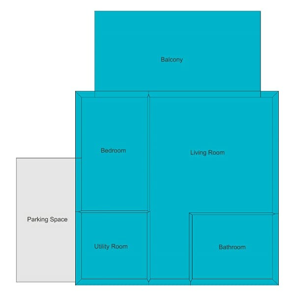2D Floor Plan drawing showing Grand Total Area in the Total Area measurement tool marked in blue showing which areas that are included in the measurement. 