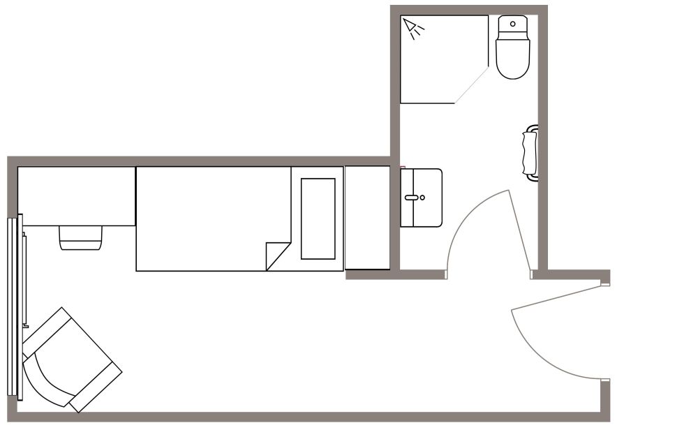 Single Hotel Room 2D Floor Plan