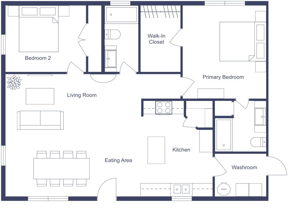 Single Story Barndominium Interior 2D Floor Plan