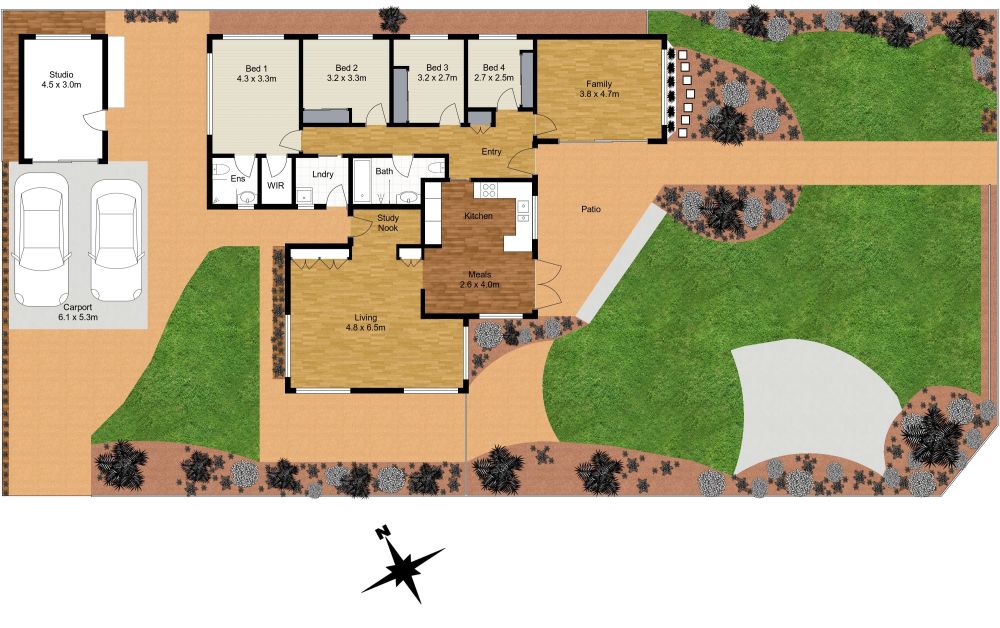 2D Site Plan with Large Garden