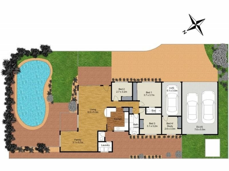 Site Plan With Pool and 3 Car Garage