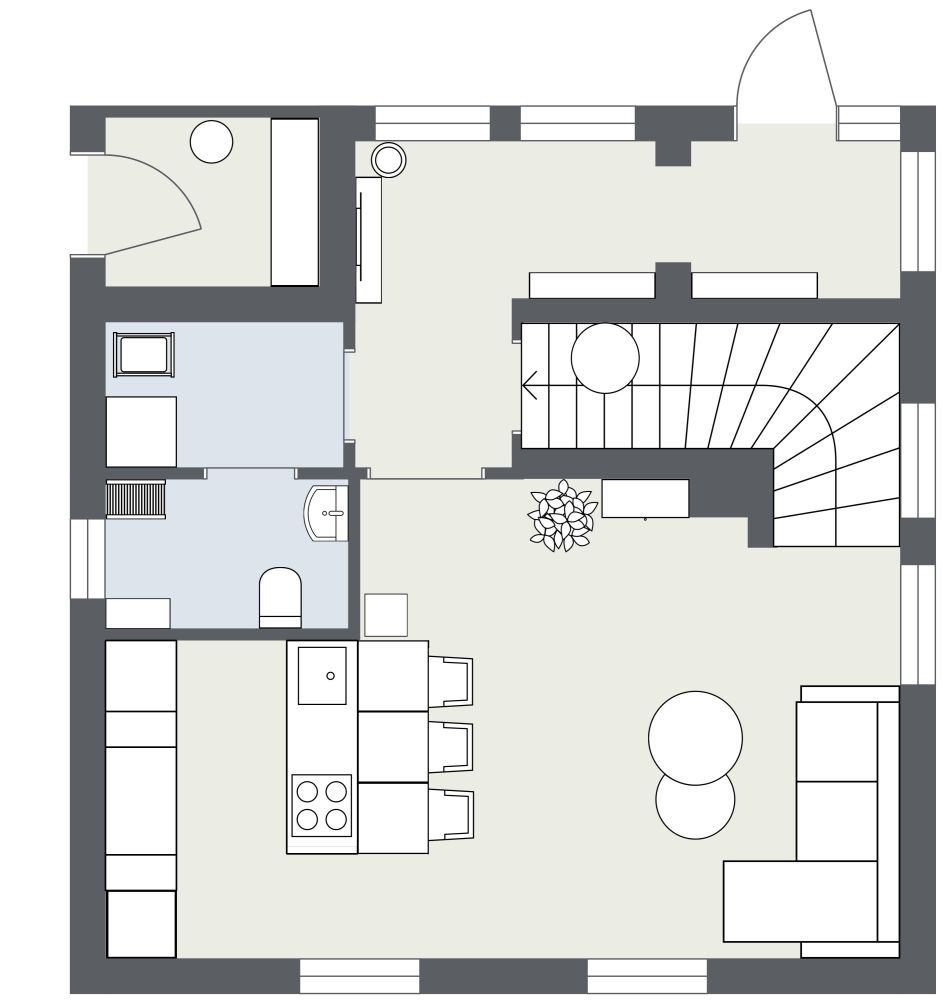 Small Two Bedroom House Ground Floor Plan 2D