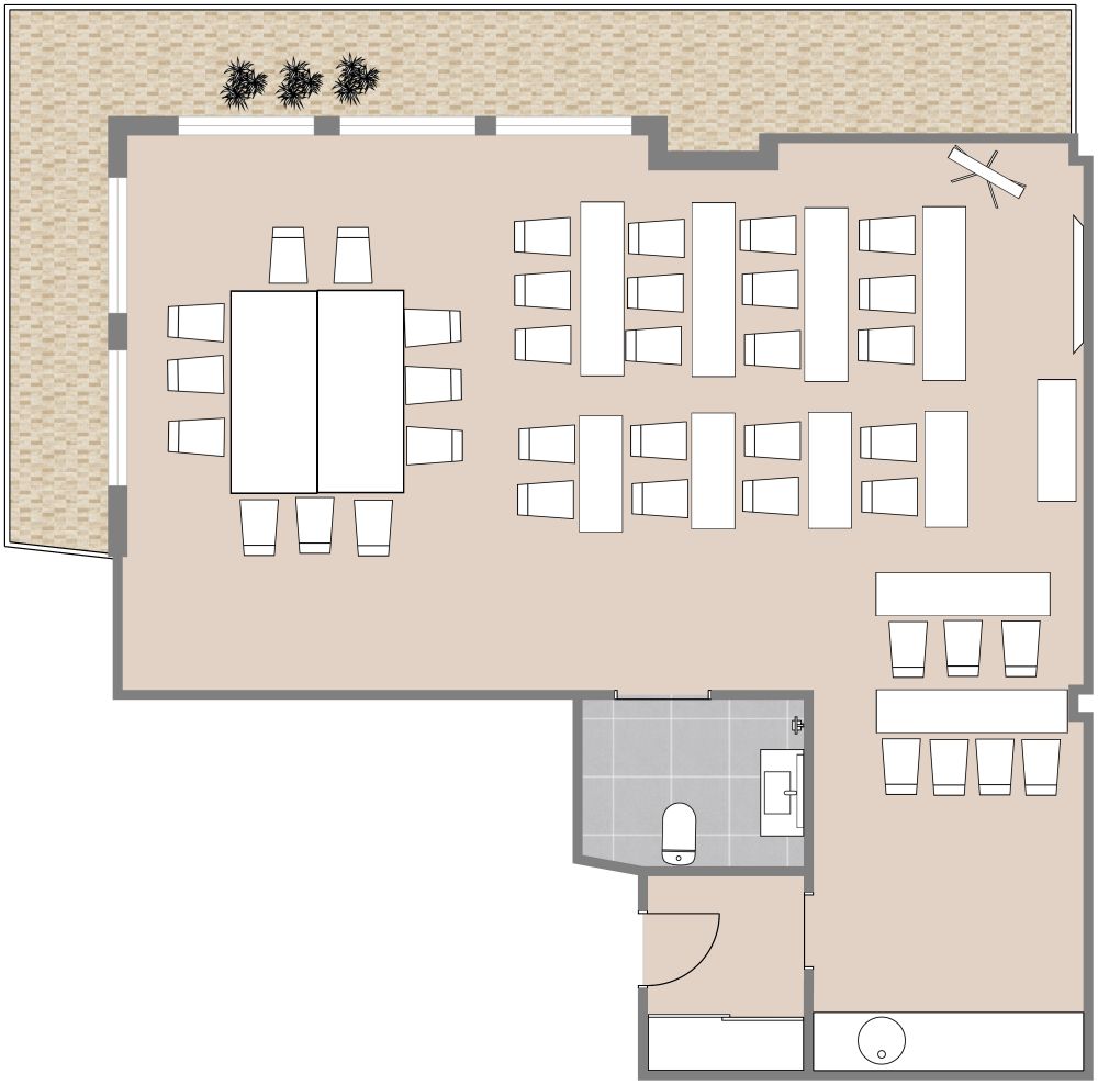Space Efficient Open 2D Plan Office with Outdoor Space