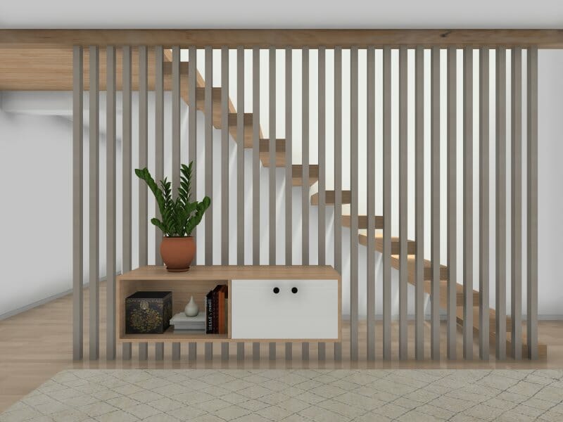 3D Photo showcasing a railing design in wood.