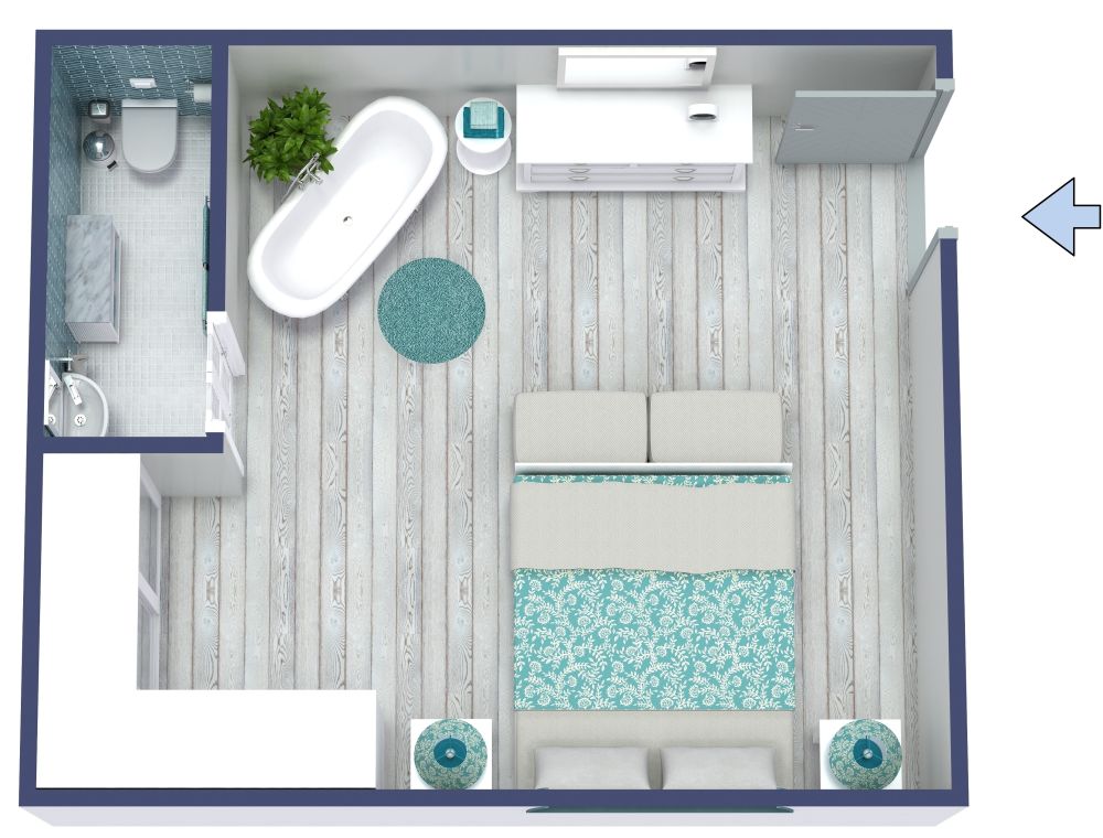 Stylish Greek Inspired Hotel Room 3D Floor Plan
