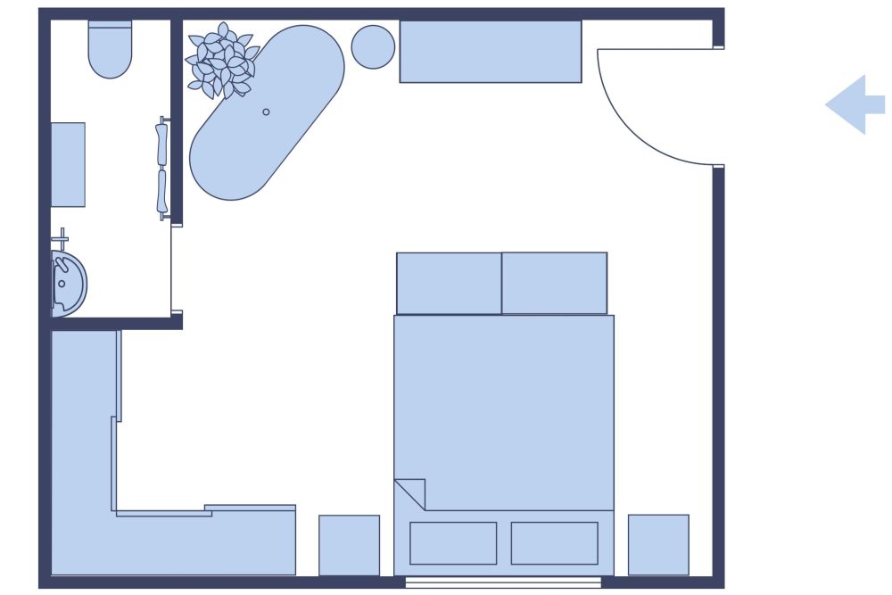 Stylish Greek Inspired Hotel Room 2D Floor Plan