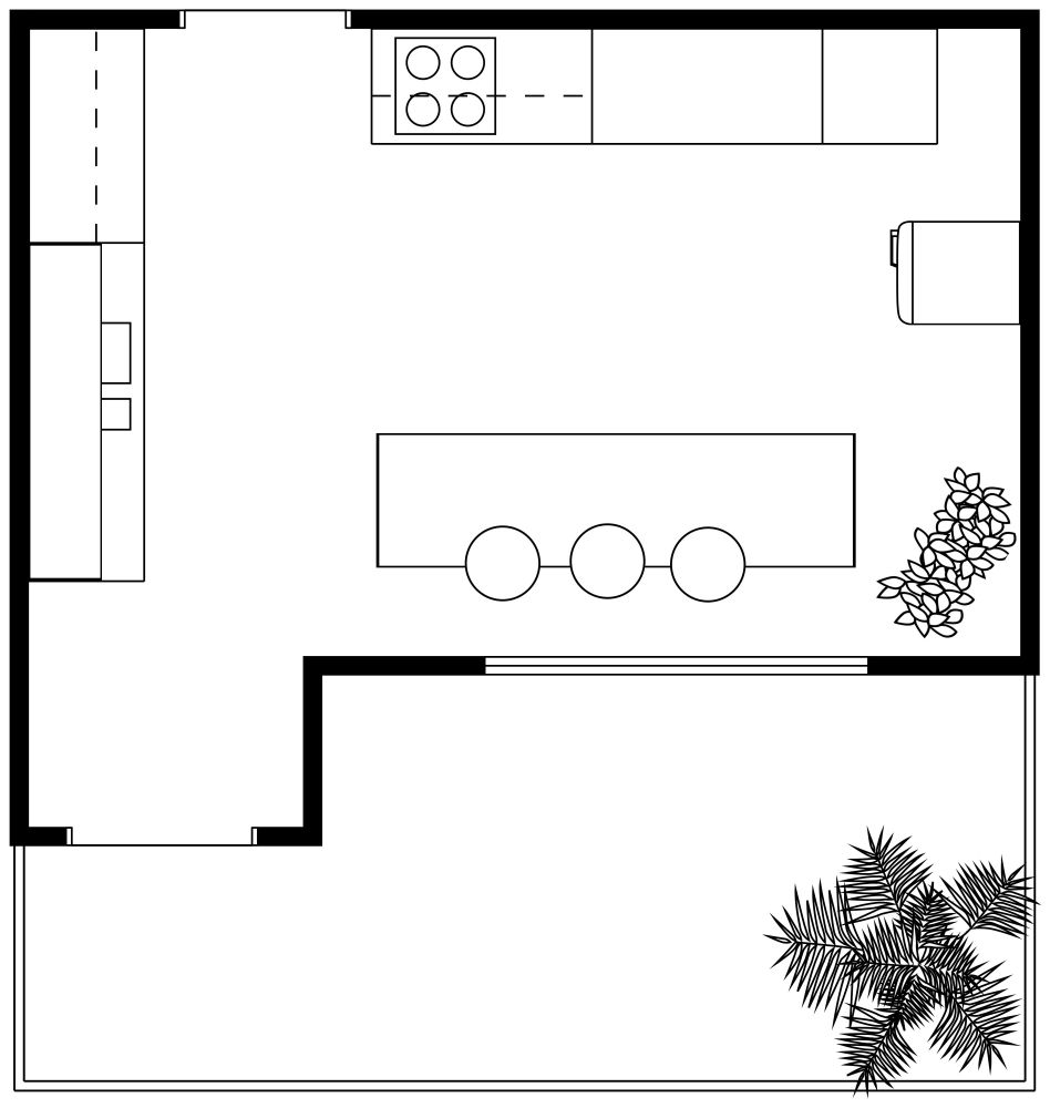 Red Kitchen 2D Layout With Breakfast Bar