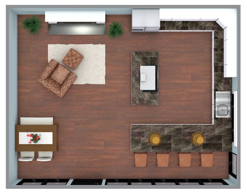 U-Shaped Kitchen Floor Plan with Island