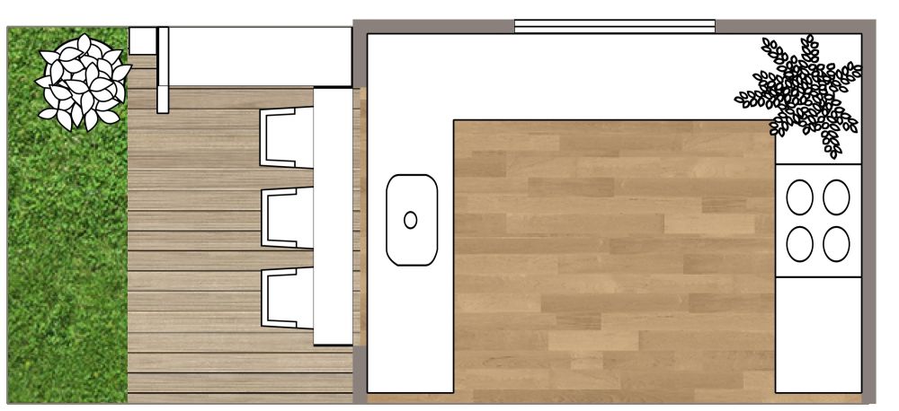 U-Shaped Kitchen With Gas-Strut Window 2D Floor Plan
