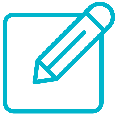 Teal icon of a pencil drawing on a square, symbolizing customization or editing capabilities.