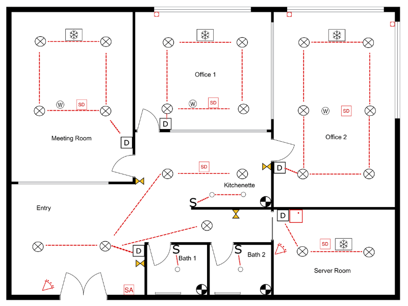 A reflected ceiling electrical plan for an office generated using RoomSketcher.